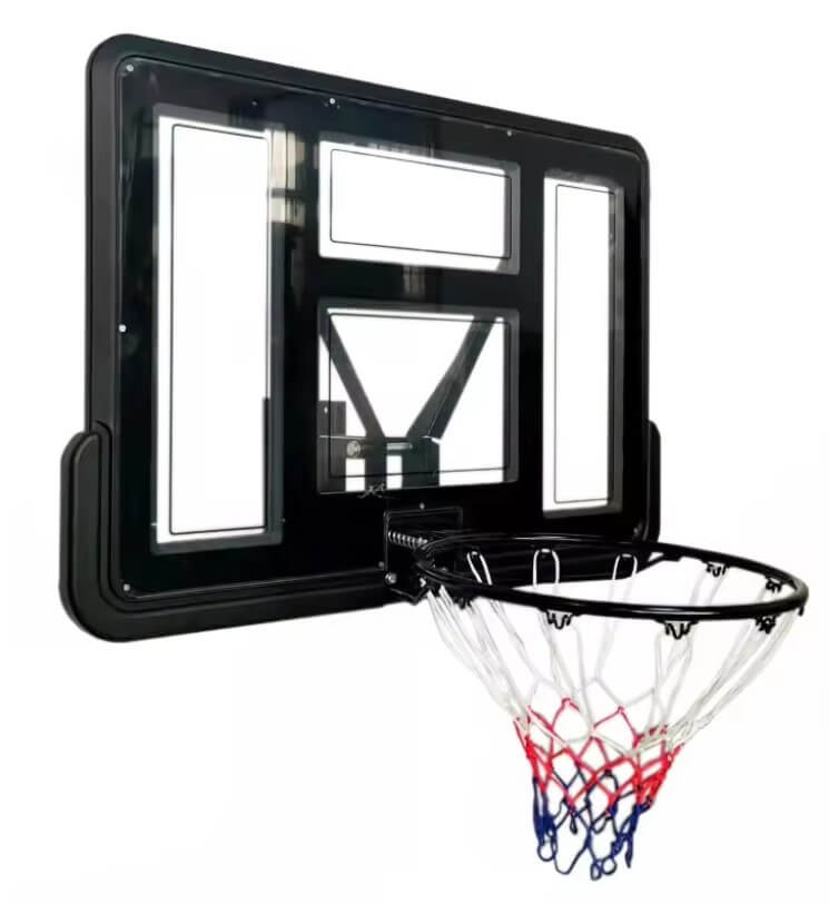 לוח כדורסל שקוף מקצועי 110/75 ס״מ עם הרחקה מהקיר DUNK M007 לחצר